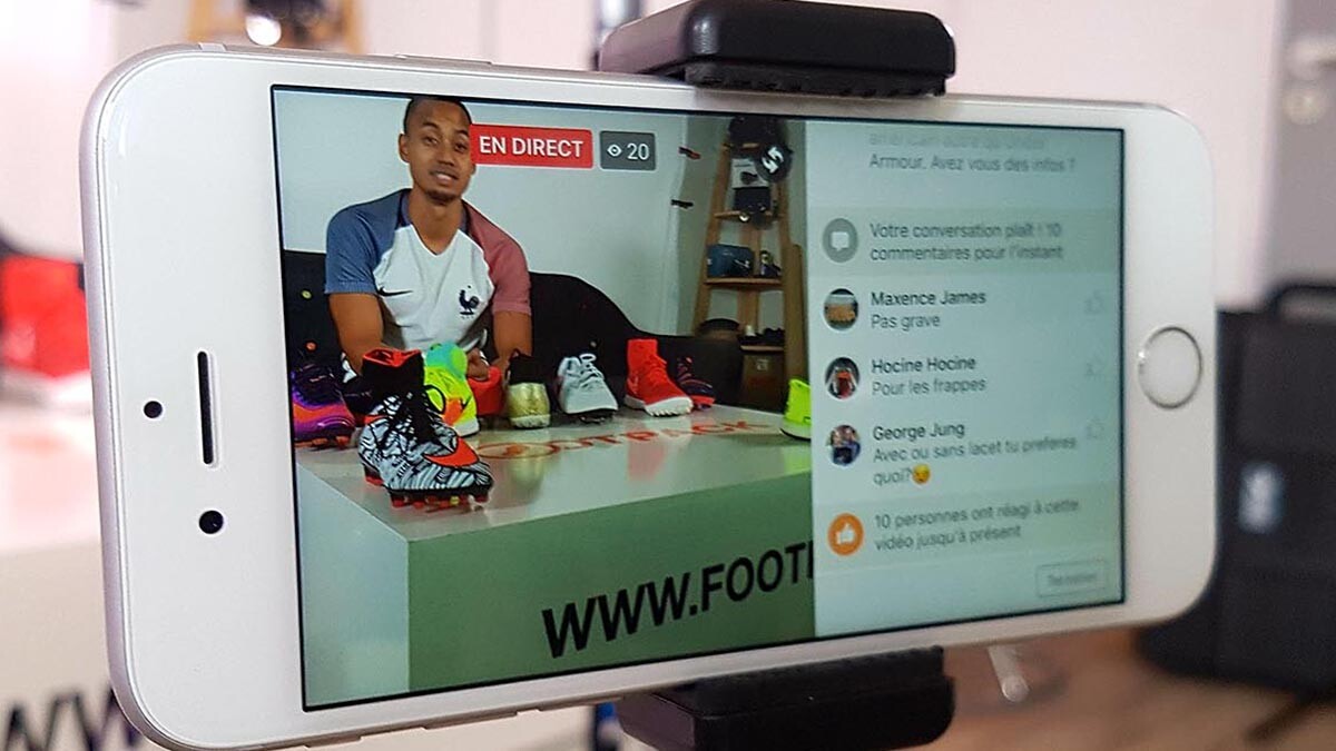 Vue d'un écran d'iPhone durant le live Facebook Sportpack avec Ouest M2dias