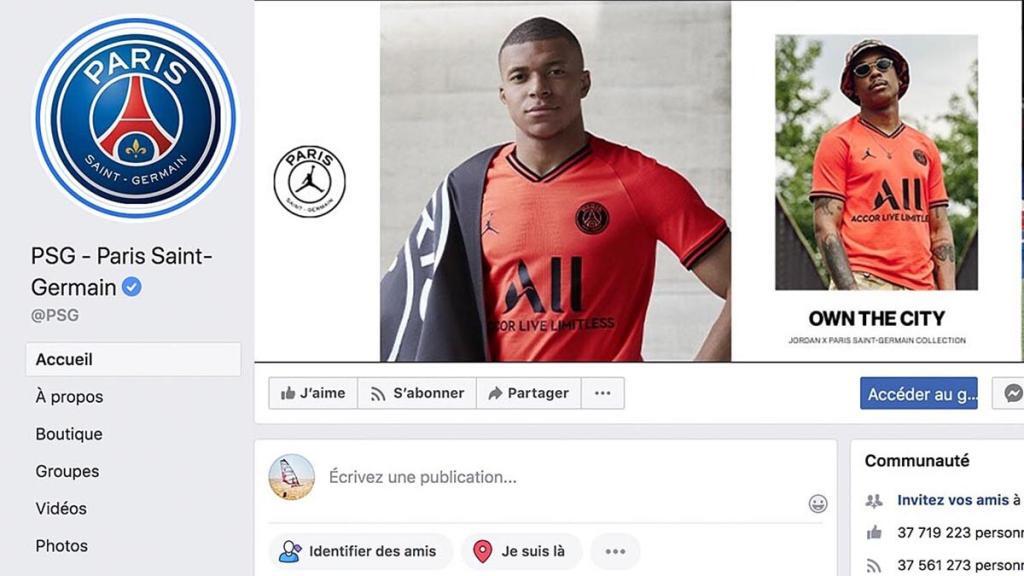 Page Facebook officielle du Paris SG avec Kylian Mbappé en joueur vedette