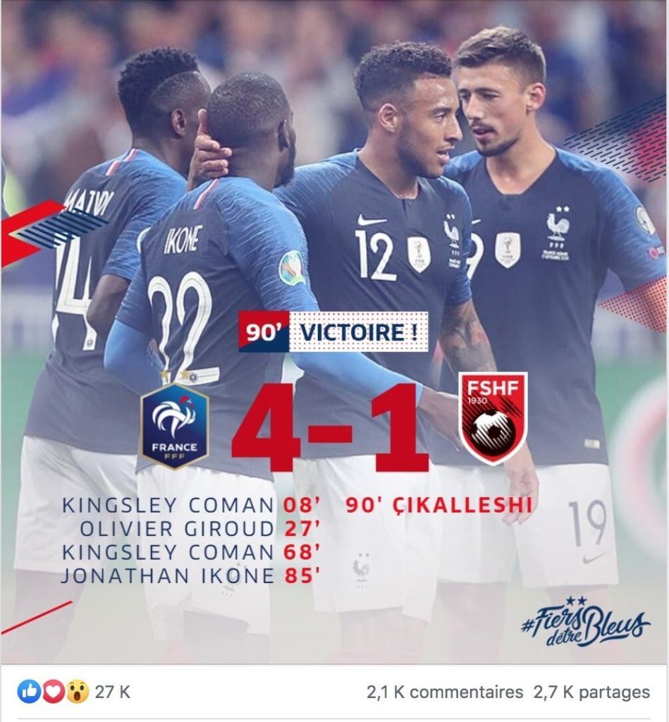 Post sur la page Facebook officielle de l'équipe de France - © Photo FFF - Ouest Médias