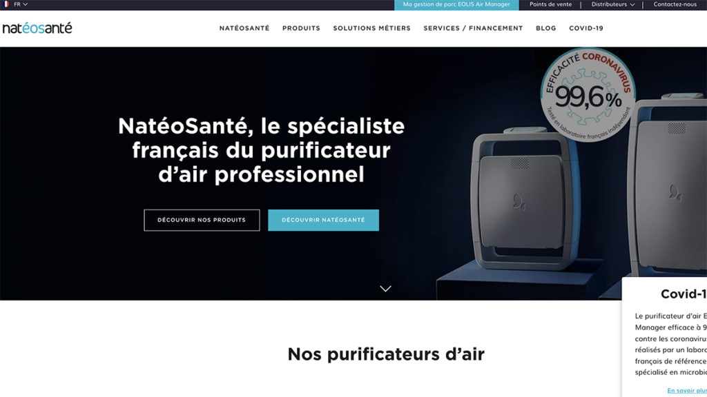 Copie d'écran de la page d'accueil du site web de NatéoSanté client de l'agence digitale Ouest Médias