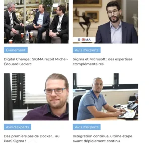copie d'écran site internet Sigma informatique avec 4 photos de collaborateurs dans 4 vignettes en carré