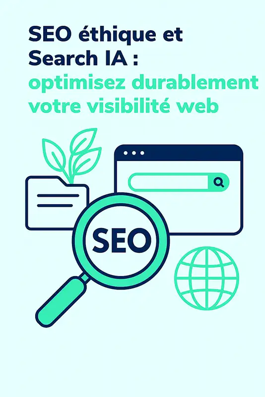 visuel sur lequel il est écrit : optimisez durablement votre visibilité web, SEO et search IA