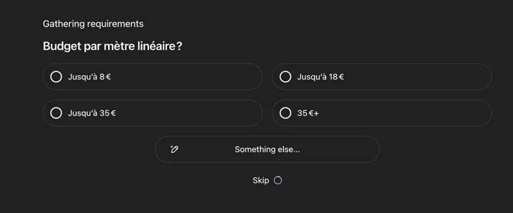Copie d'écran ChatGPT Shopping qui demande le budget d'achat