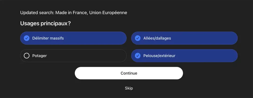 Choix de l'usage de la bordure de jardin dans ChatGPT Shopping