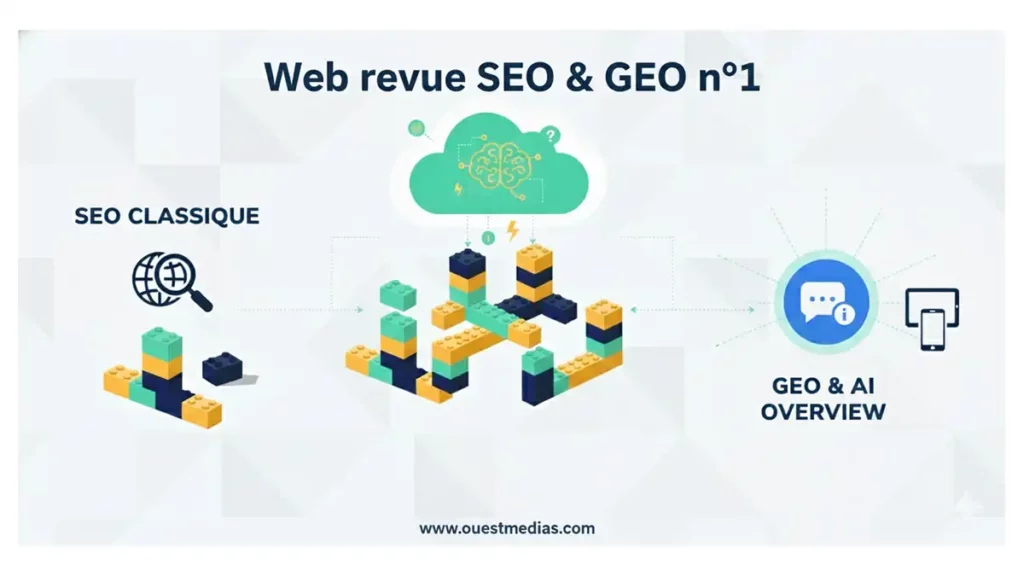 Tableau comparatif indicateurs SEO versus GEO - passage du clic à la citation - Ouest Médias