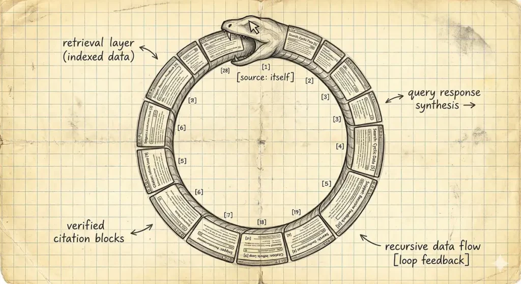 Représentation de l'ouroboros numérique sous la forme d'un serpent qui se mord la queur